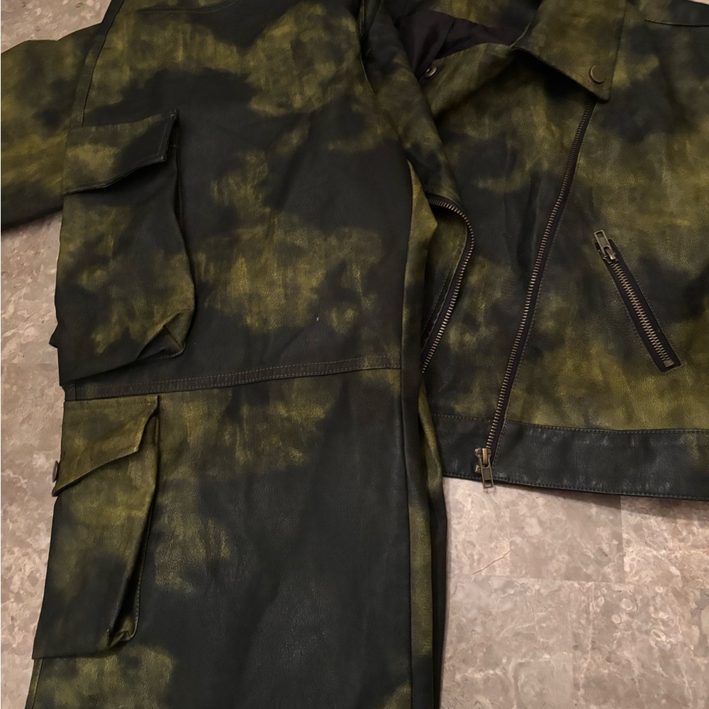 Fashion Nova Green and Black Leather Jacket
